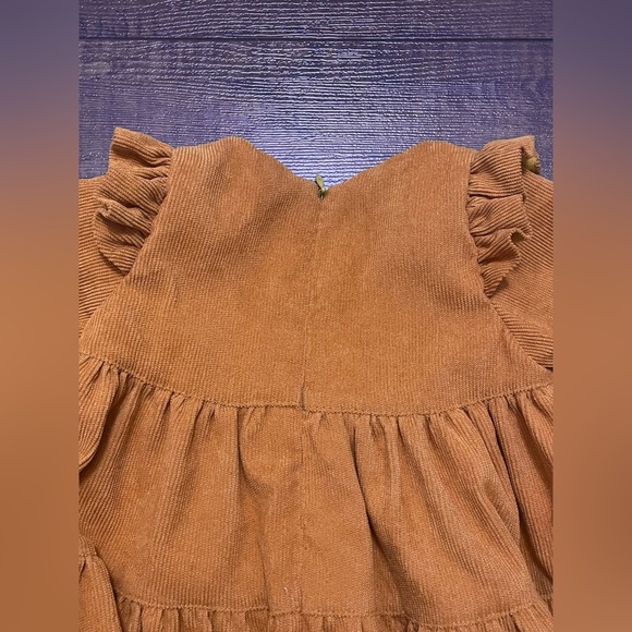 Vintage Handmade Girls 12-18M Corduroy Tiered Dress Mustard Yellow Boho Western - Picture 10 of 11